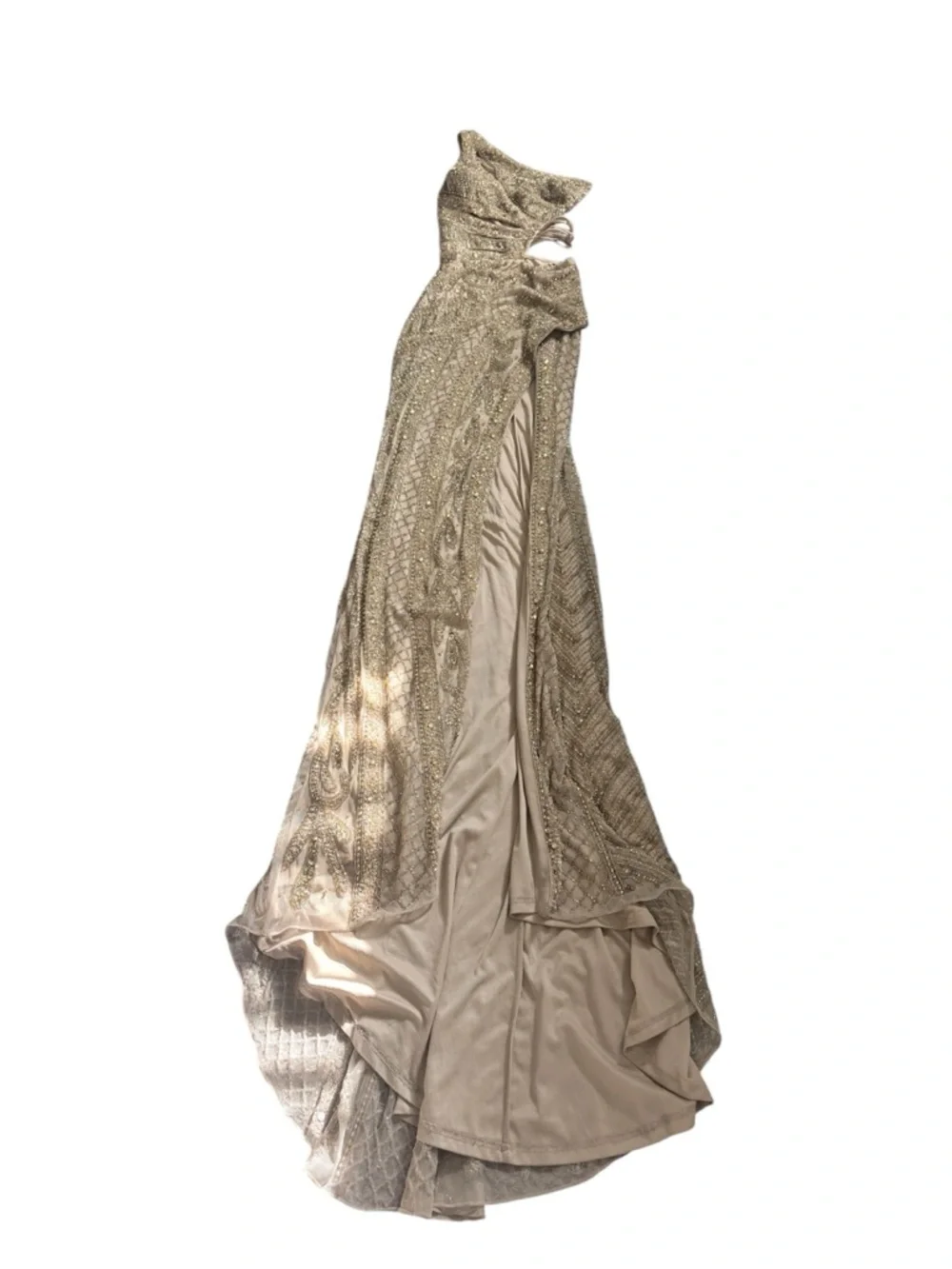 Jovani Gold Embellished one shoulder Evening Maxi Formal Gown with High Slit - Picture 2 of 12